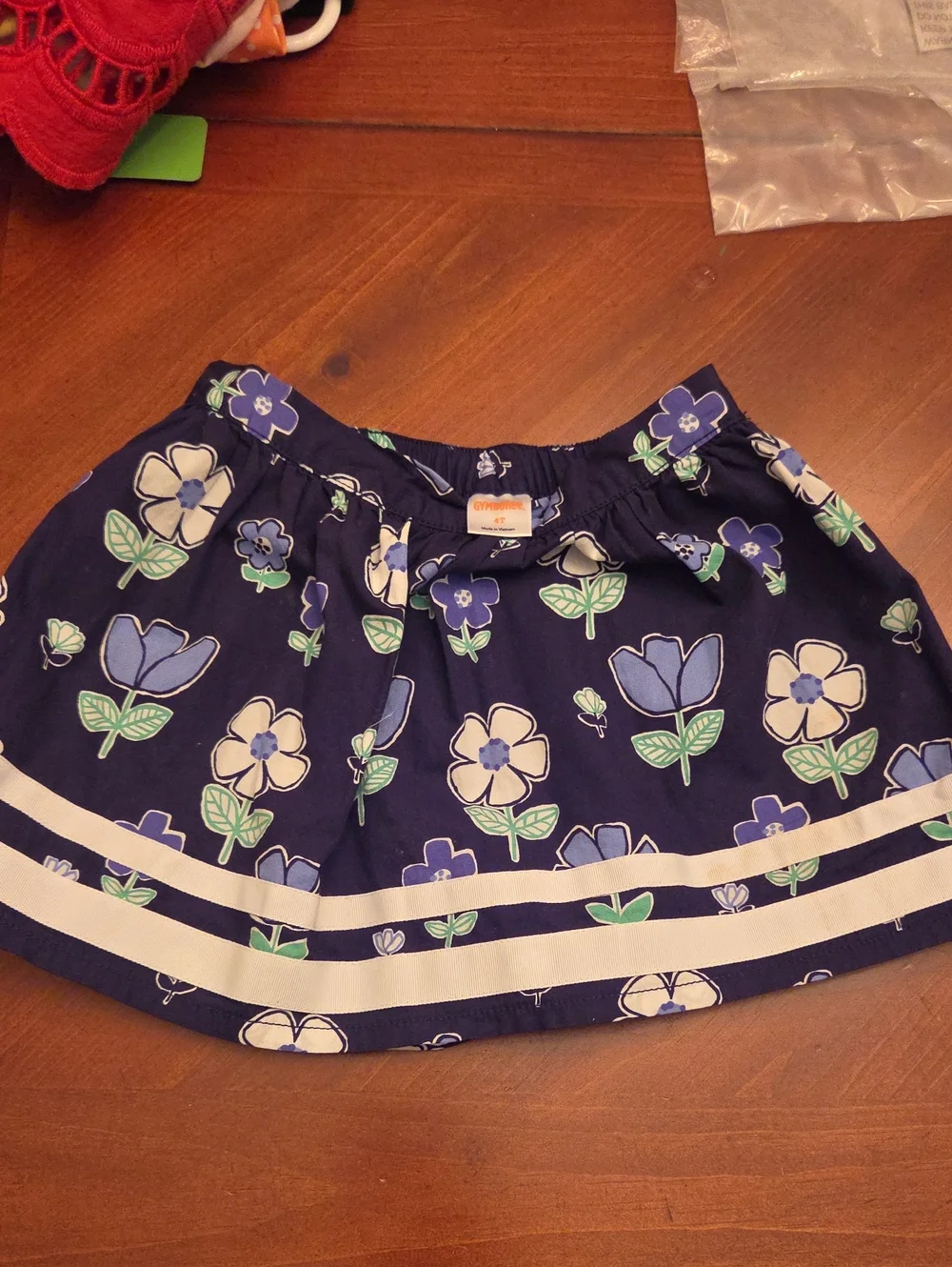 Navy Floral Toddler Skirt with White Stripes
